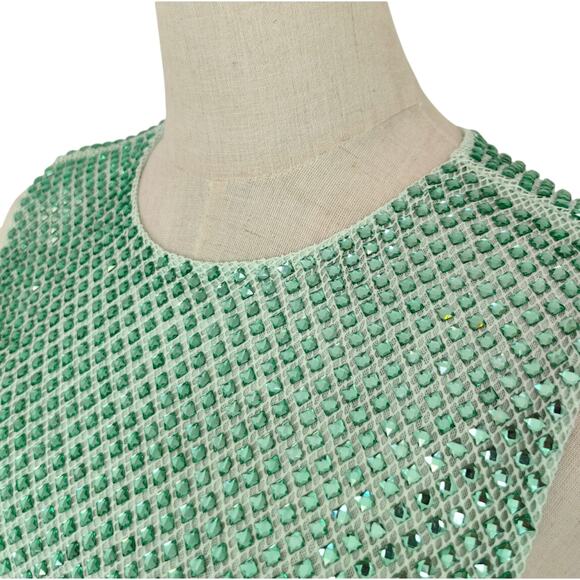 Self Portrait Mint Rhinestone Mesh Midi Dress US 2 - Picture 9 of 10